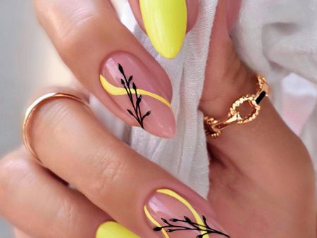 Wholesale French Glossy Yellow Leaves Resin Nail Stickers Cheap