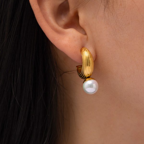 Wholesale 18K Gold Plated Vintage  Pearl Earrings Stainless Steel Sale