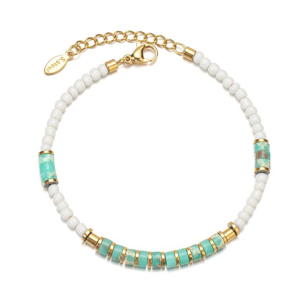 Wholesale 14k Gold Turquoise Stainless Steel Three Colors Beaded Bracelet OLY-BT-HongF001 For Cheap