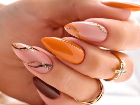 Wholesale Warm Orange Gold Ribbon Resin Nail Stickers on Sale