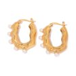 Wholesale 18k Gold Frosted Geometric Pearl Earrings Stainless Steel Online