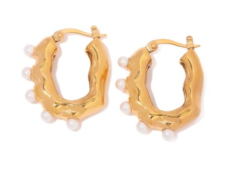 Wholesale 18k Gold Frosted Geometric Pearl Earrings Stainless Steel Online