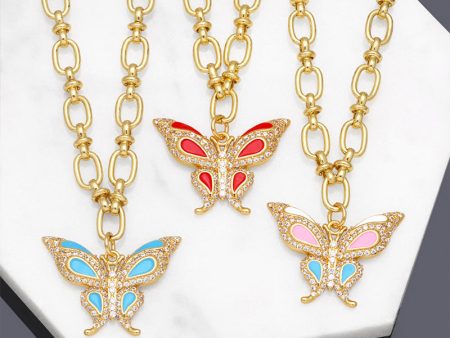 Wholesale Necklace Copper Plated 18K Gold Enamel Butterfly OLY-NE-AS012 Online Sale