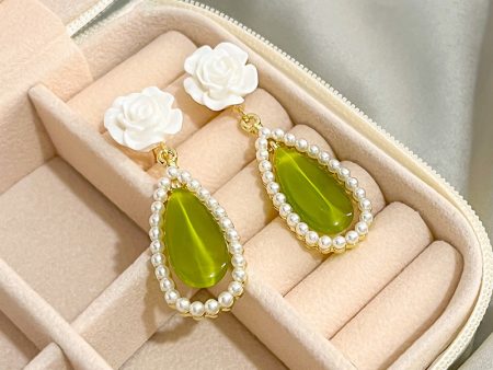 Wholesale Vintage Waterdrop Opal Rose Alloy Earrings For Discount