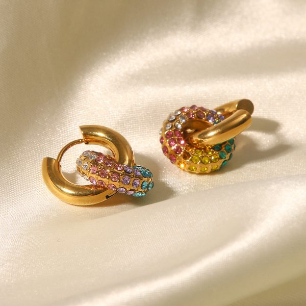 Wholesale 18k Gold Plated Colorful Full Diamond Earrings Stainless Steel Fashion