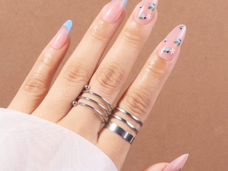 Wholesale French Blue Floral Nail Stickers Supply