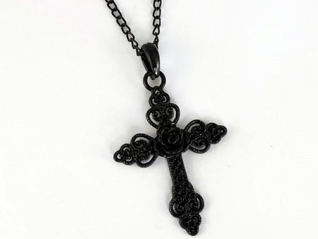 Wholesale Alloy Black Rose Hollow Gothic Cross Pendant Necklace on Sale