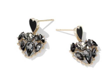 Wholesale Black Rhinestone Heart Earrings OLY-ES-FL004 Online now