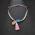 Wholesale Vintage Shell Beaded Pink Tassel Anklet on Sale