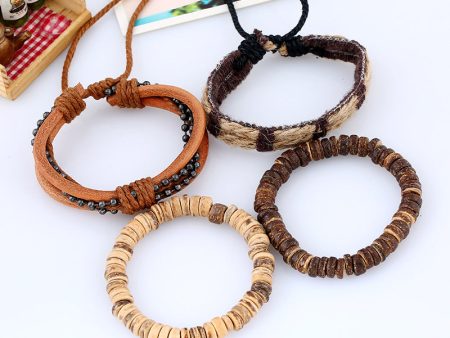 Wholesale Vintage Coconut Shell Hemp Rope Leather Bracelet on Sale