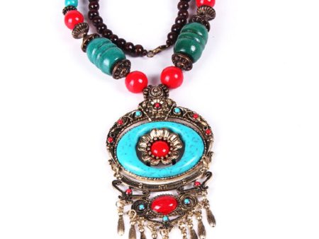 Wholesale Alloy Bohemian Disc Floral Tassel Necklace Supply