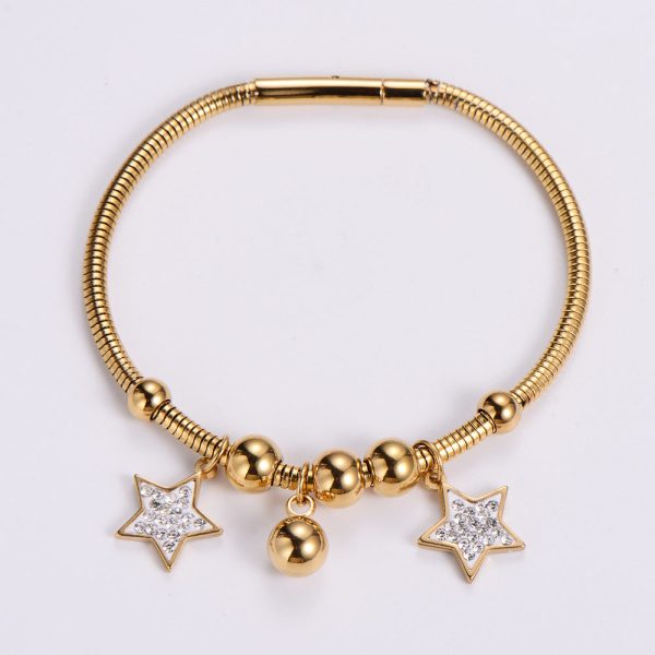 Wholesale Bracelet Stainless Steel 18K Gold Plated Pentagram Rhinestone OLY-BT-AIMILUO002 Online