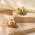 Wholesale 18k Gold Plated Colorful Full Diamond Earrings Stainless Steel Fashion