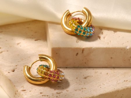 Wholesale 18k Gold Plated Colorful Full Diamond Earrings Stainless Steel Fashion