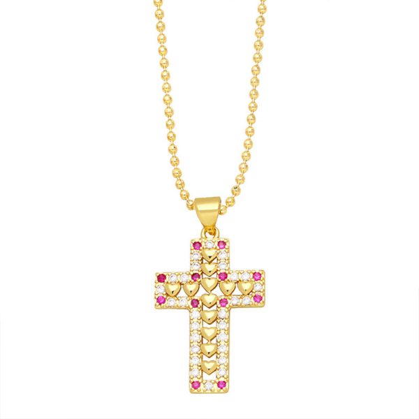 Wholesale Necklace Copper Plated 18K Gold Zircon Diamond Cross OLY-NE-AS010 Hot on Sale