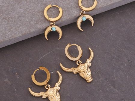 Wholesale Bohemian Bull Moon Stainless Steel Earrings Online