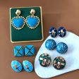 Wholesale Vintage Sky Blue Enamel Alloy Earrings Online now