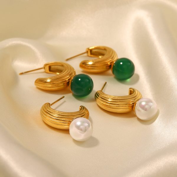 Wholesale 18K Gold Plated Vintage  Pearl Earrings Stainless Steel Sale