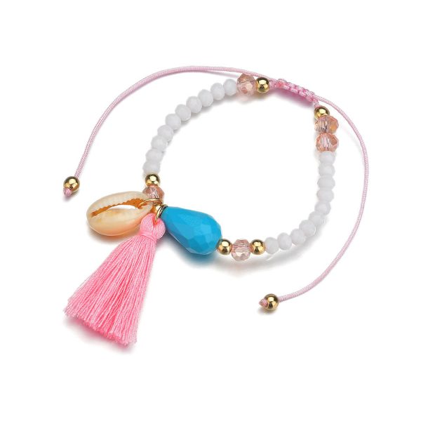 Wholesale Vintage Shell Beaded Pink Tassel Anklet on Sale