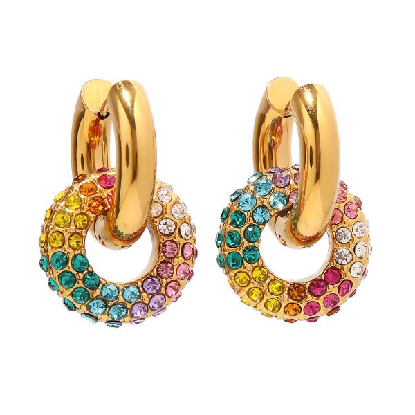 Wholesale 18k Gold Plated Colorful Full Diamond Earrings Stainless Steel Fashion