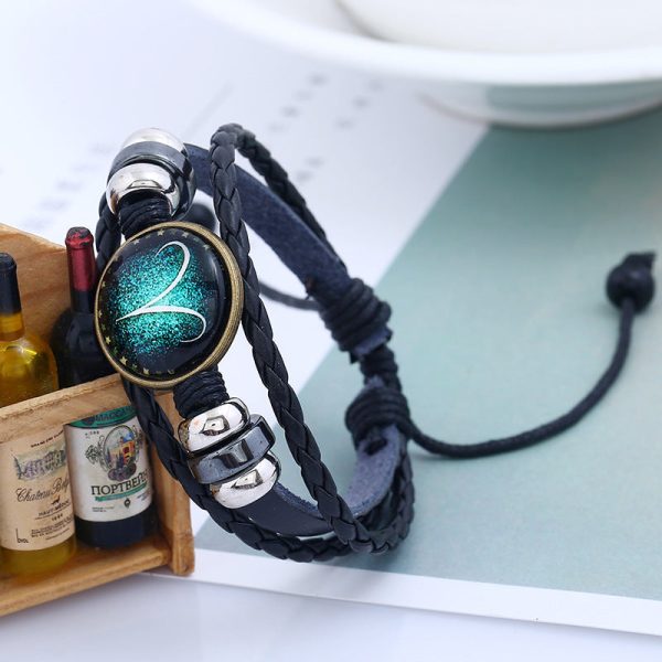 Wholesale Zodiac Sign Handwoven Vintage Leather Bracelet on Sale