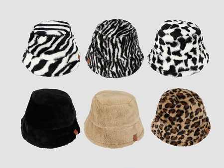 Wholesale Zebra Print Leopard Plush Bucket Hat For Discount