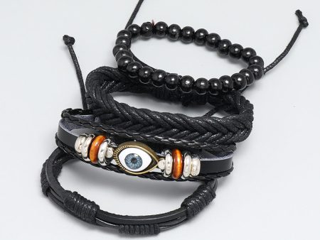 Wholesale Vintage Black Eyes Leather Bracelet Set of Four Fashion