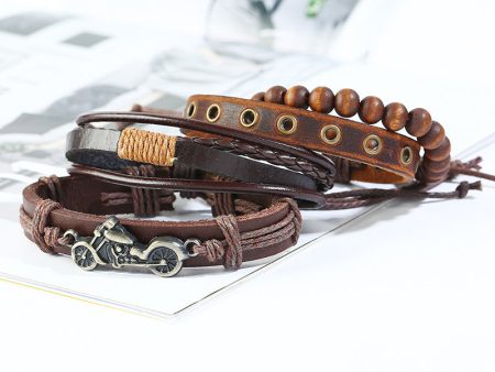 Wholesale Vintage Leather Men s Bracelet Set of 4 Cheap