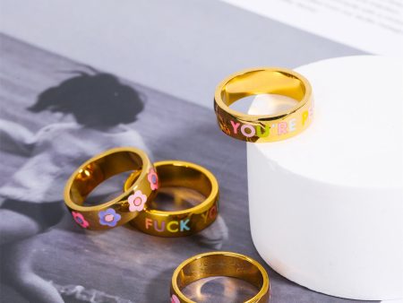 Wholesale 18K Gold Dirty Words Titanium Steel Rings Hot on Sale