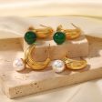 Wholesale 18K Gold Plated Vintage  Pearl Earrings Stainless Steel Sale