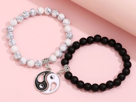 Wholesale Vintage Black & White Stone Alloy Bracelet Online Hot Sale