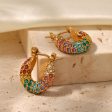 Wholesale 18K Gold Plated Pave Colorful Full Diamond Earrings Stainless Steel Cheap