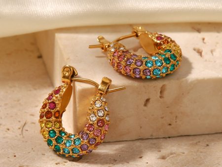 Wholesale 18K Gold Plated Pave Colorful Full Diamond Earrings Stainless Steel Cheap