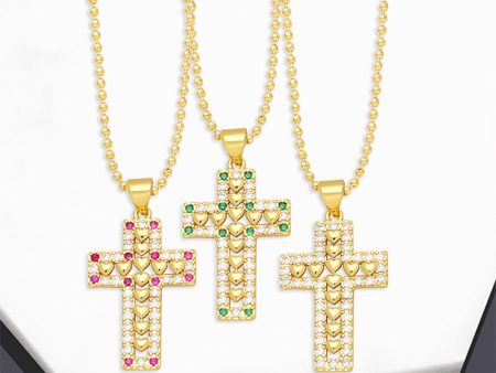 Wholesale Necklace Copper Plated 18K Gold Zircon Diamond Cross OLY-NE-AS010 Hot on Sale