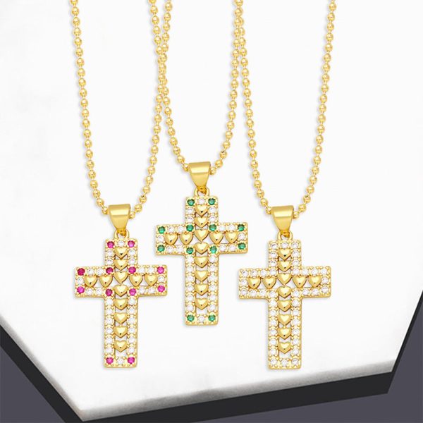 Wholesale Necklace Copper Plated 18K Gold Zircon Diamond Cross OLY-NE-AS010 Hot on Sale