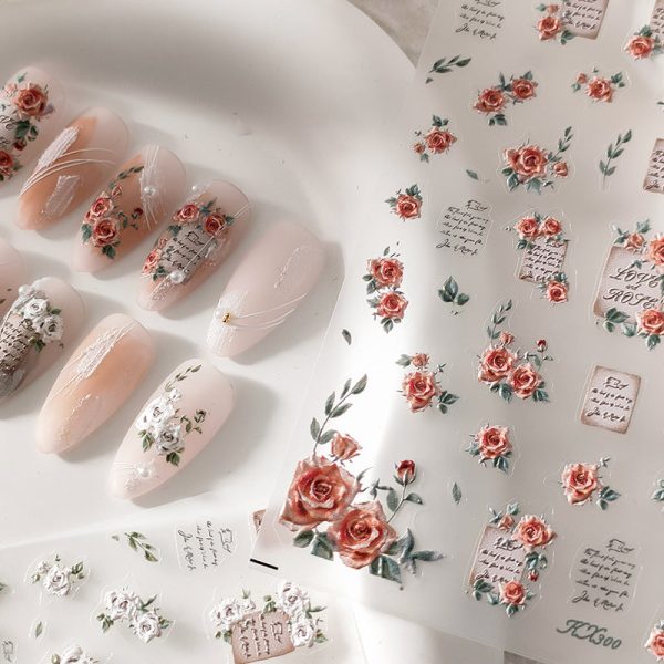 Wholesale Ferrite Rose Plastic Nail Stickers on Sale