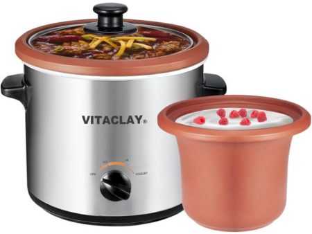 VitaClay VS7600-2C Organic 3-in-1 Slow Cooker and Yogurt Maker, 2-Qt For Sale